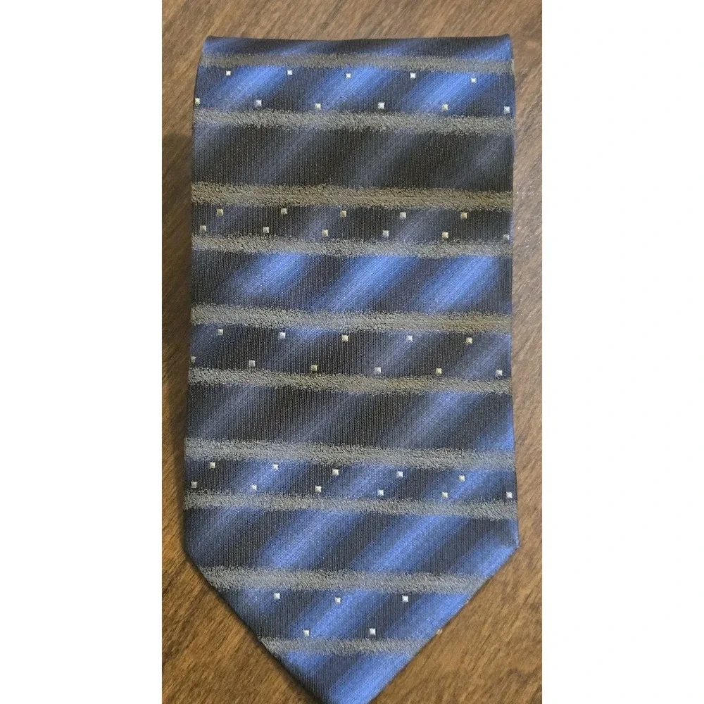 Bachrach‎ Shimmery Blue Gray Striped Dotted 100% Silk Men's Necktie 60